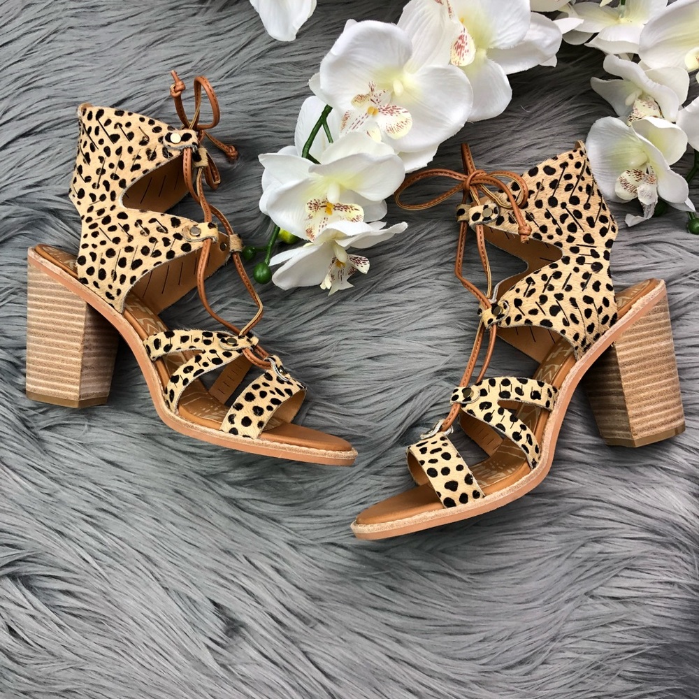 Dolce Vita Lyndon Calf Hair Lace Up Heeled Sandals - Picture 2 of 7